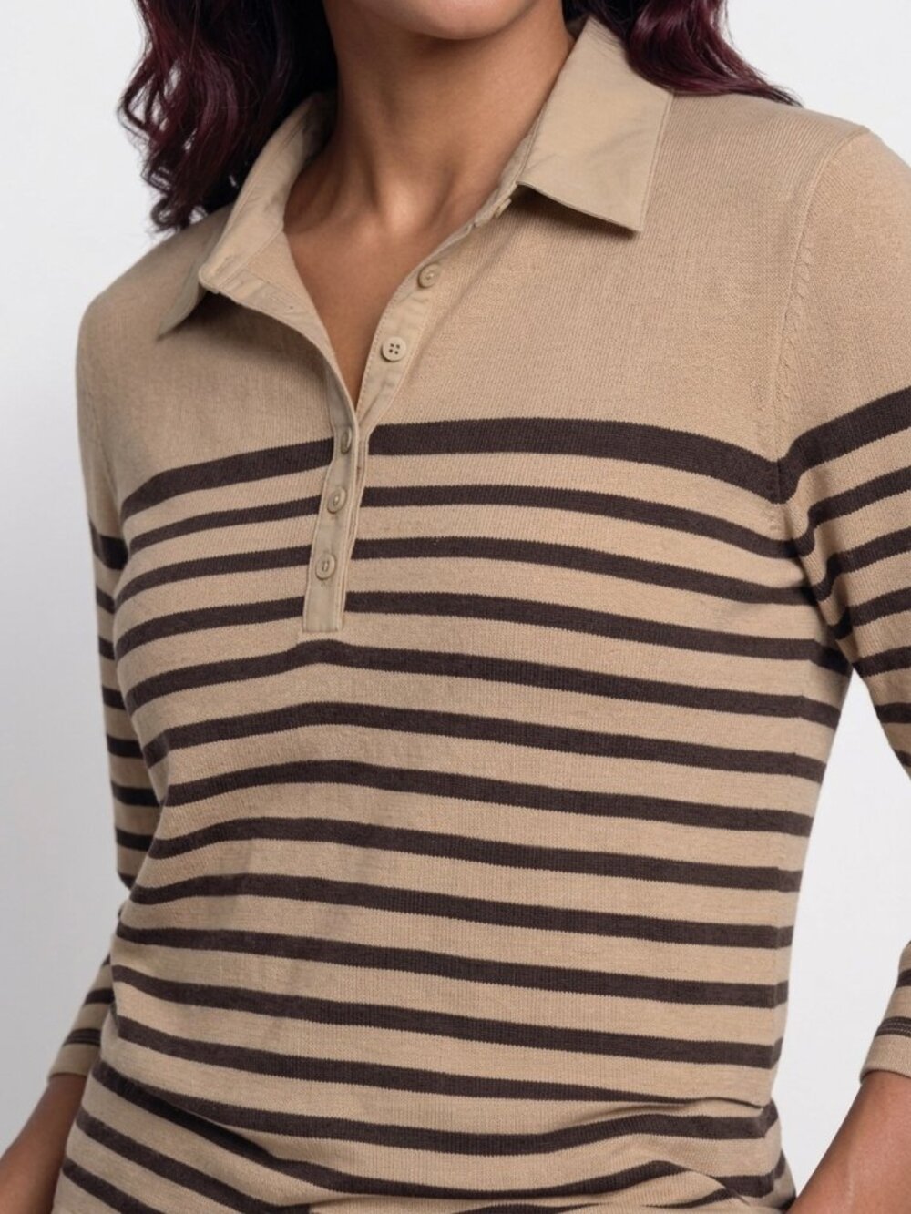 CROFT & BARROW, BEIGE AND BROWN POLO SHIRT, SIZE L
